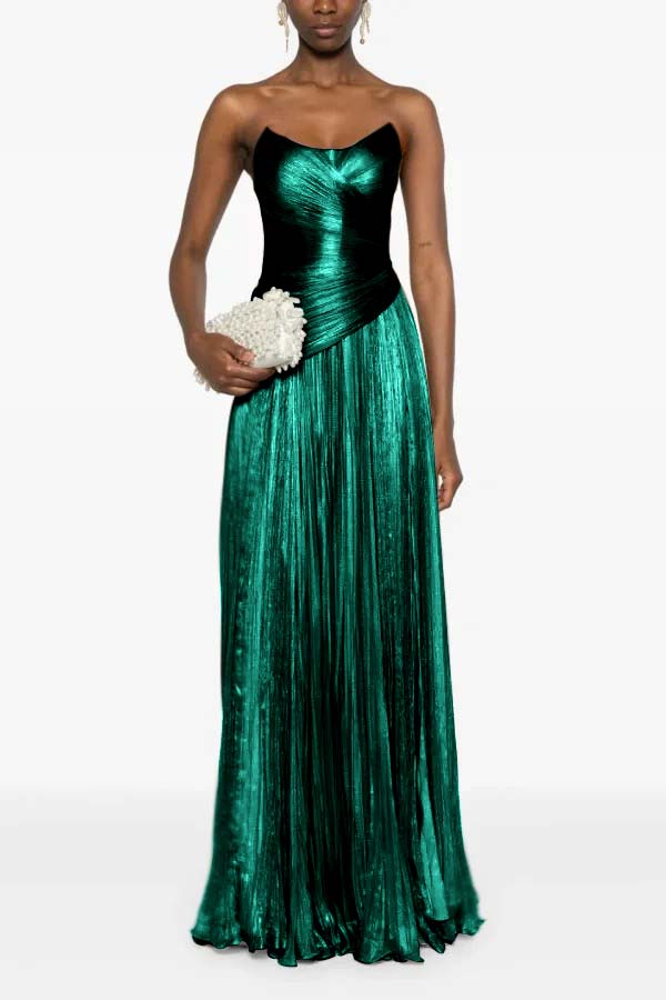 Chic Strapless Sleeveless Long Formal Dress With Ruffles Pleated