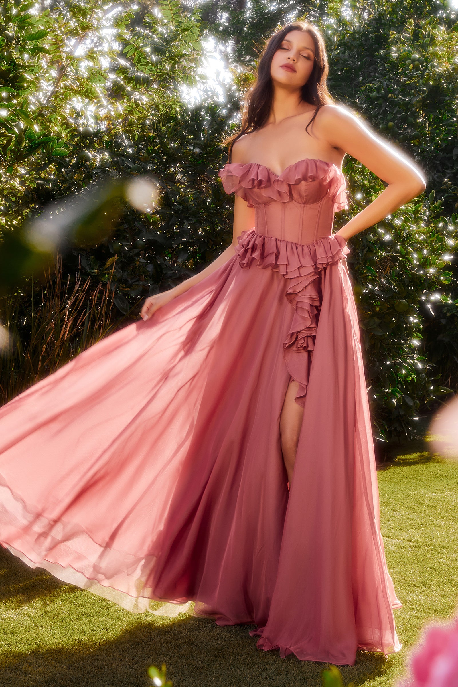 Elegant Pink Split Strapless Customizable Long Bridesmaid Dress