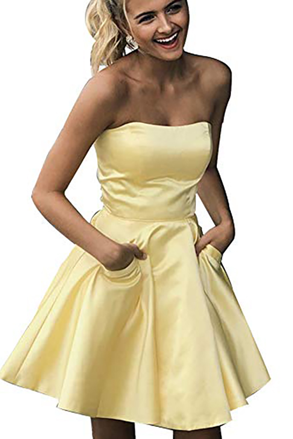 Strapless Short Bridesmaid Dress with Pockets