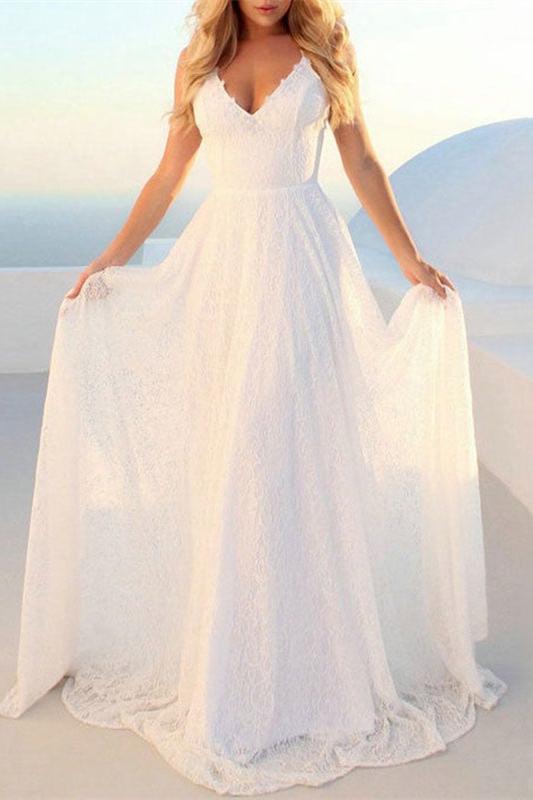 Beach Lace Wedding Dress V-Neck