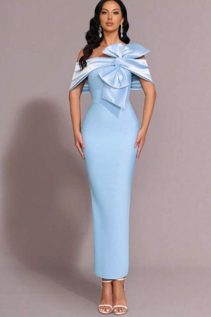 Off the Shoulder Sleeveless Long Split Formal Dress With Bowknot