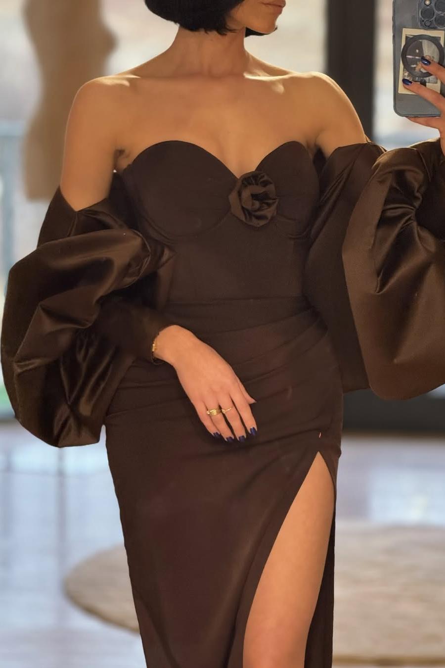 Strapless Sleeveless Long Mermaid Split Formal Dress With Shawl