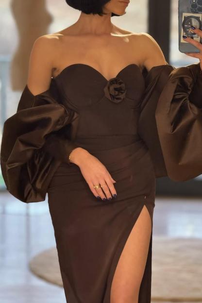 Strapless Sleeveless Long Mermaid Split Formal Dress With Shawl