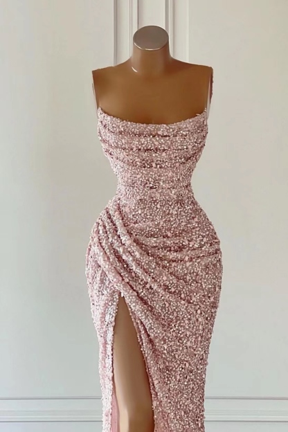 Elegant Strapless Mermaid Evening Dress With Slit Sequins