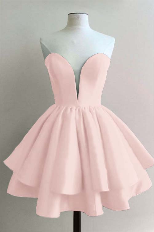 Fuchsia Charming Sweetheart Double Layer Bud Strapless Short Mini cocktail Dress