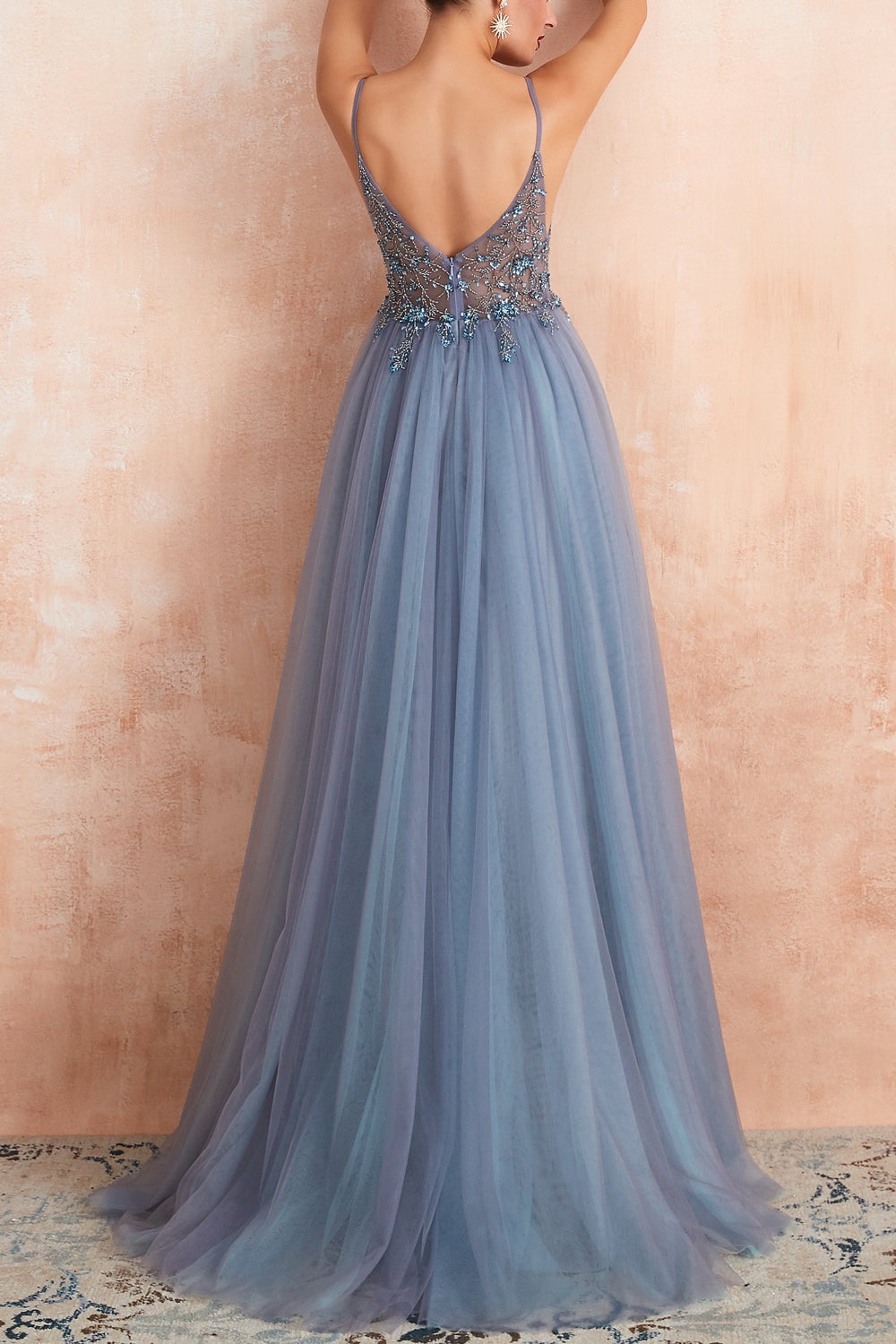 Long Pink Prom Dress with Spaghetti Straps and Slit