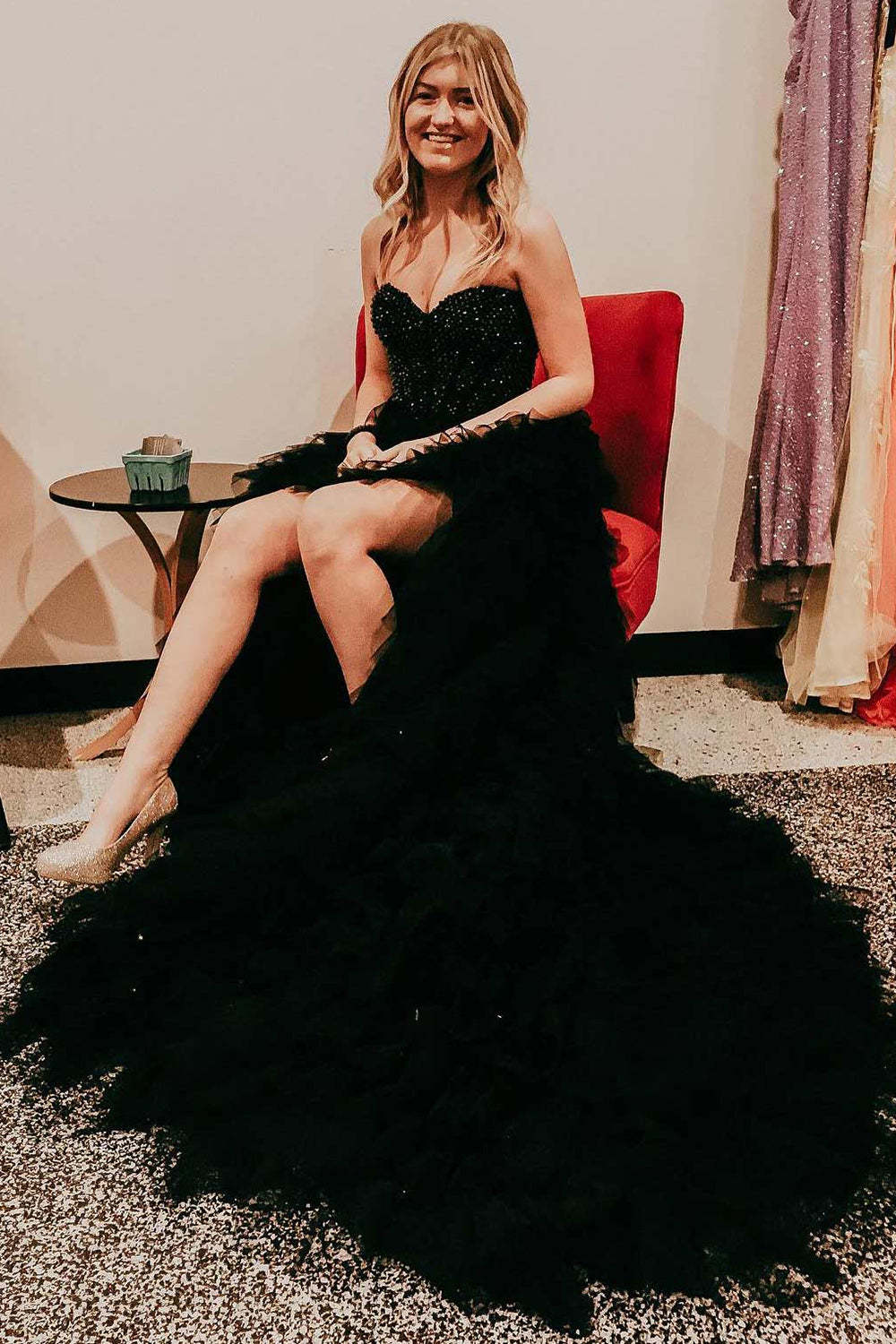 High-Low Prom Dress in Red Tulle