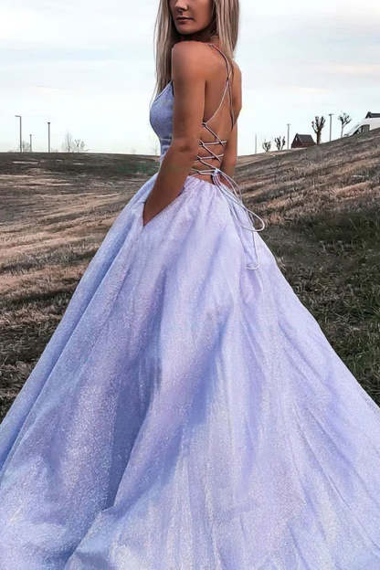 Sparkly A-line Prom Dress in Light Purple