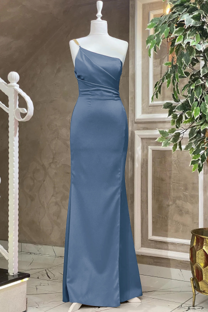 Fuchsia One Shoulder Floor Length Evening Dress With Pleat Mermaid