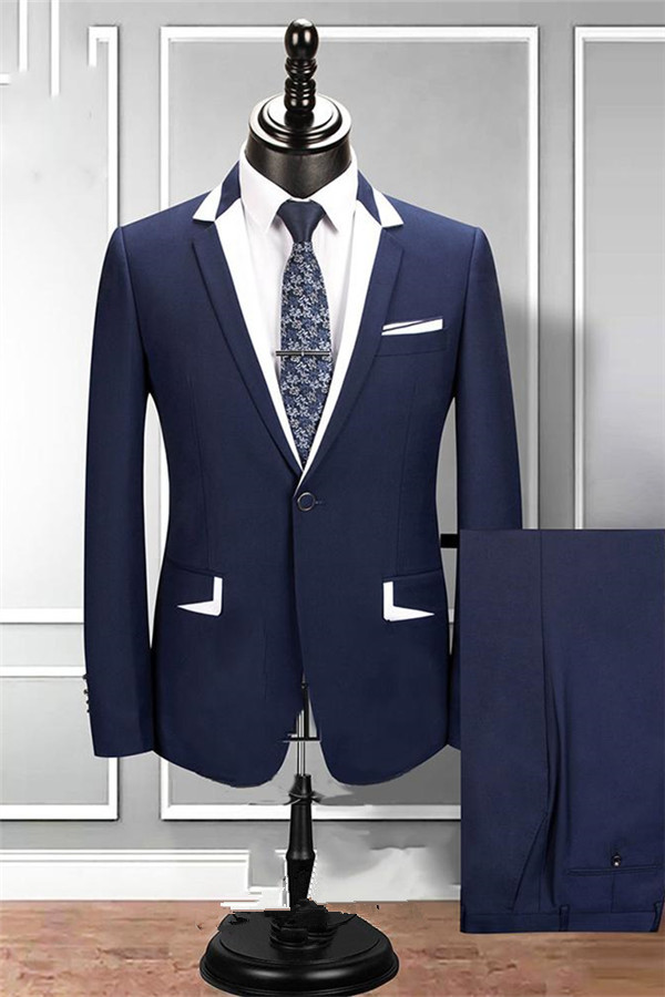 Modern Navy Blue Two-Piece Notched Lapel Wedding Tuxedo