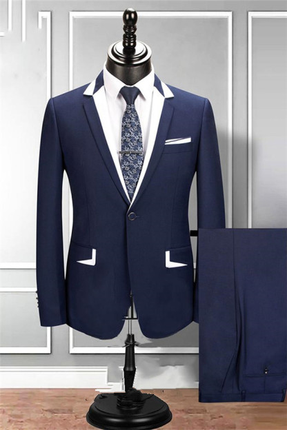 Modern Navy Blue Two-Piece Notched Lapel Wedding Tuxedo