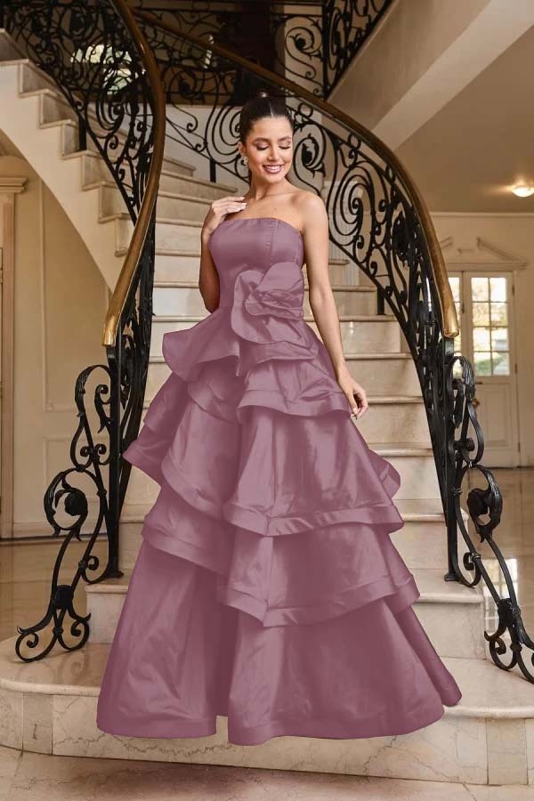 Chic Strapless Sleeveless Long Formal Dress With Pleated Ruffles