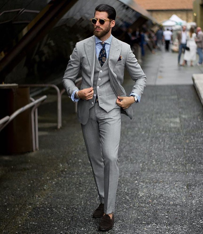 Classic Grey Three-Piece Suits for Prom Male Groom Suit