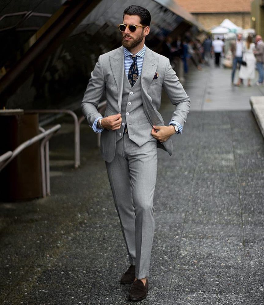 Classic Grey Three-Piece Suits for Prom Male Groom Suit