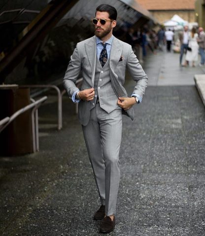 Classic Grey Three-Piece Suits for Prom Male Groom Suit