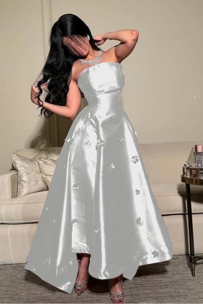 Strapless Sleeveless Long Formal Dress With Pleated Appliques