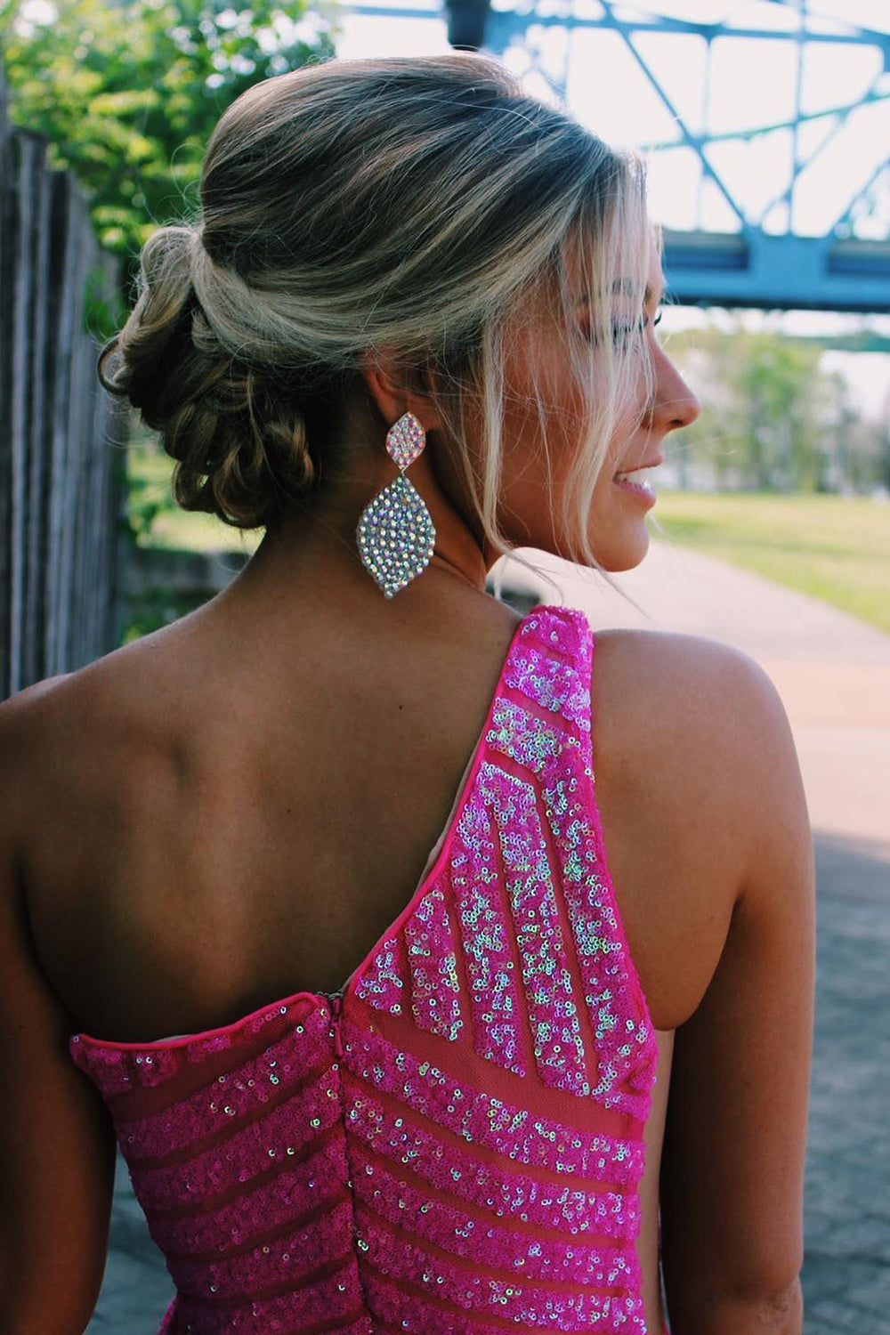 Sequined Mermaid Prom Dress in Dark Red with One Shoulder