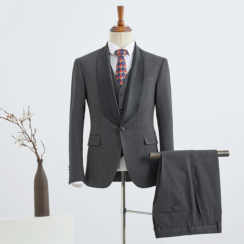 Bennett Trendy Slim Fit Dark Gray Three-Piece Wedding Suit for Grooms