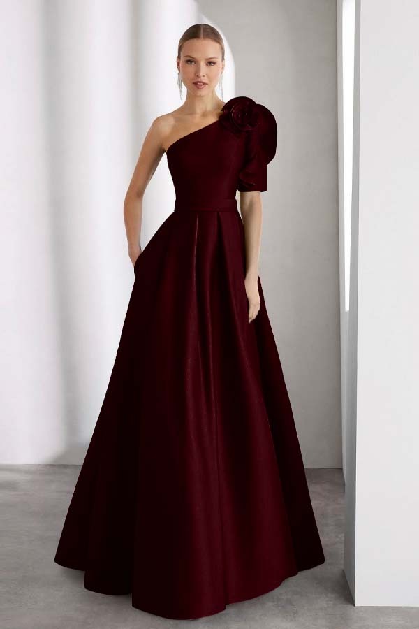 One Shoulder Sleeveless Long A Line Formal Dress With Pockets
