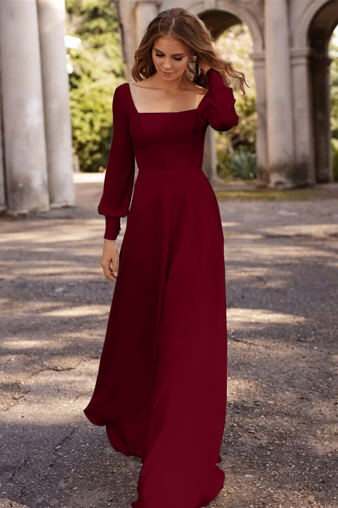 Square A-Line Long Sleeves Wedding Dress