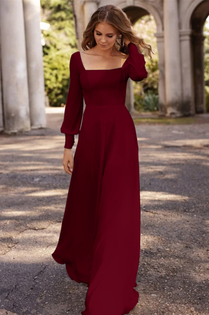 Square A-Line Long Sleeves Wedding Dress