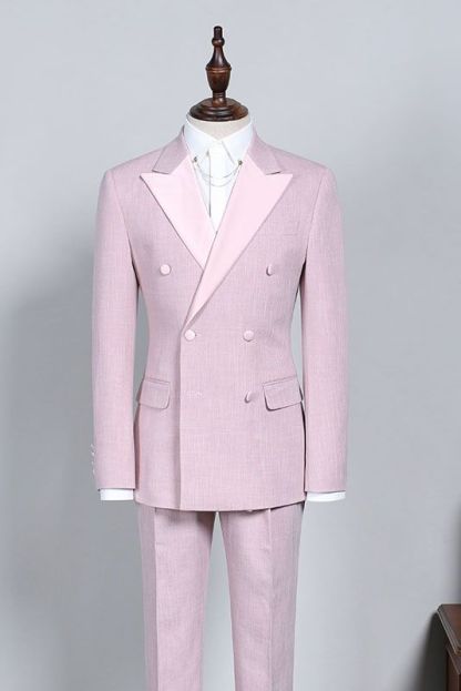 Newest Best-Fitted Pink Peaked Lapel Reception Suit for Guys with Double-Breasted