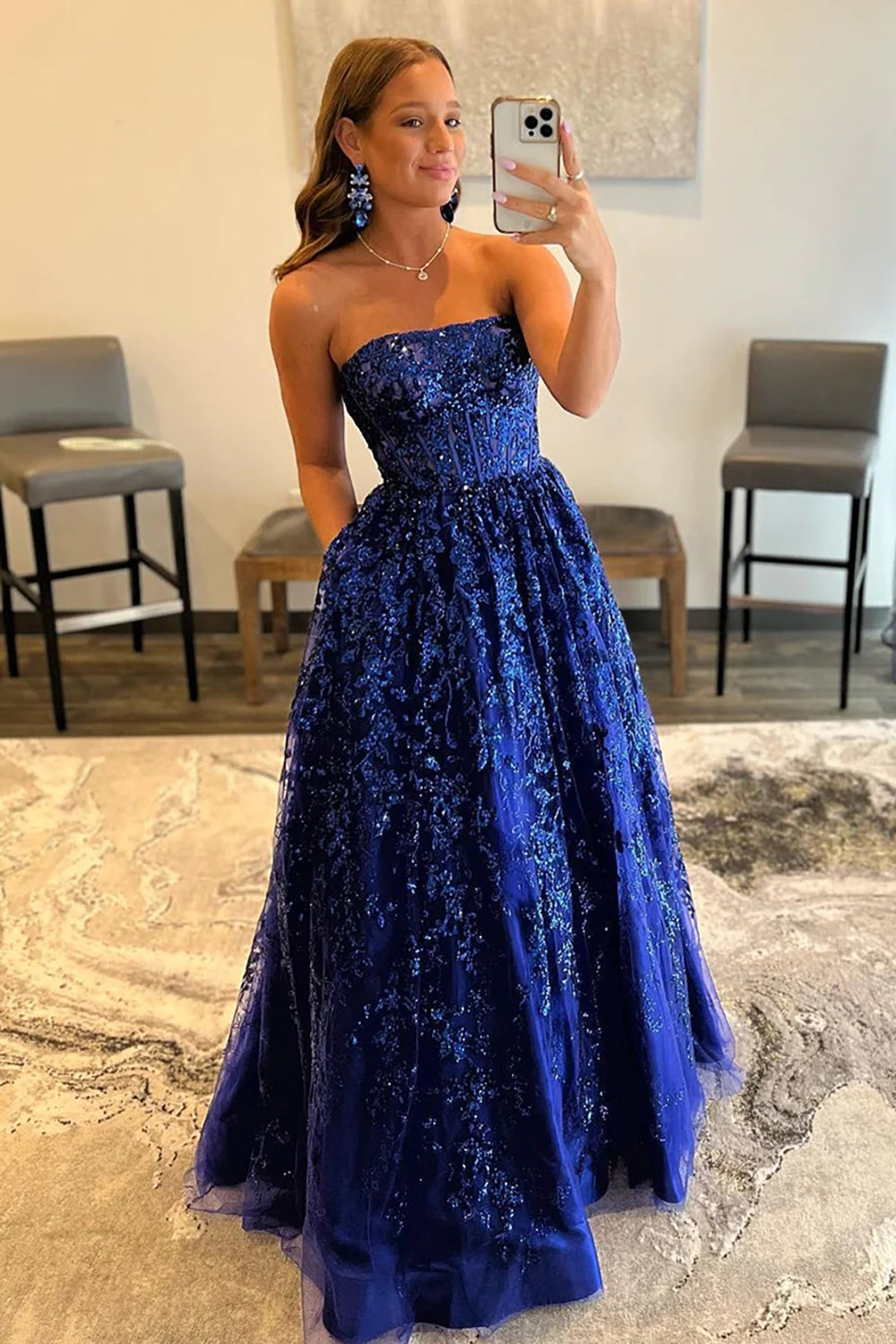 Long Red Strapless Prom Dress in A-Line Style