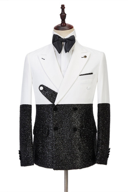 Gorgeous Fashion Slim Fit White and Sparkle Double-Breasted Men's Suit