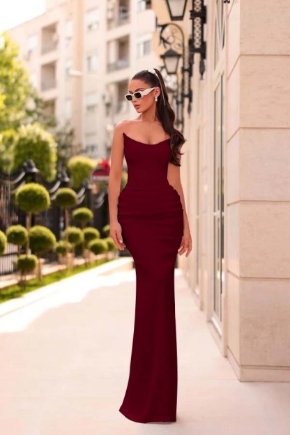 White Elegant Strapless Chic Long Evening Dress With Pleats