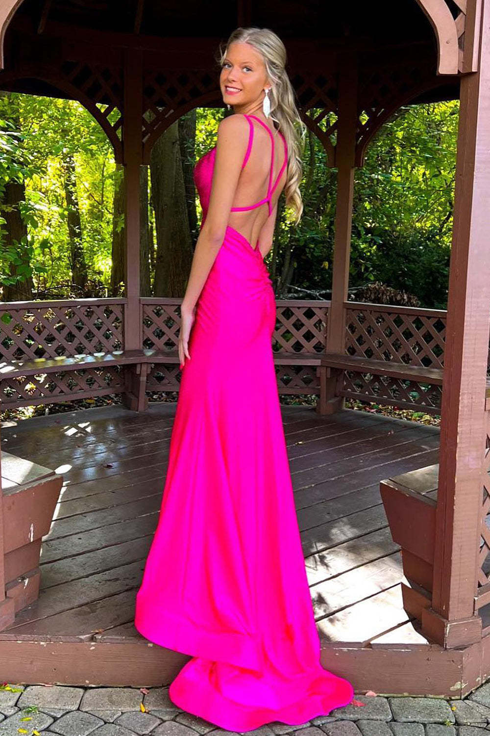Mermaid Prom Dress with Lavender Rhinestone Spaghetti Straps