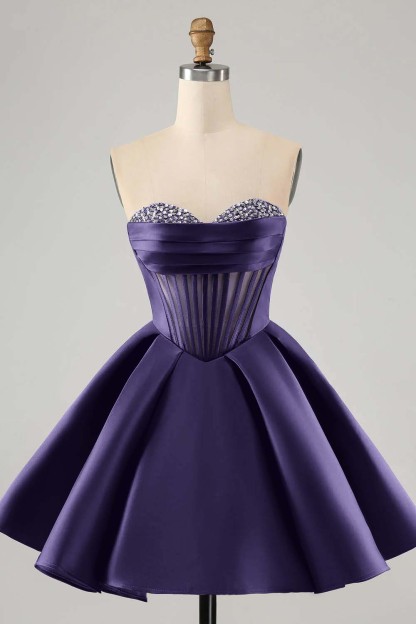 Fuchsia Beaded Sweetheart Fascinating Bud Short Mini cocktail Dress