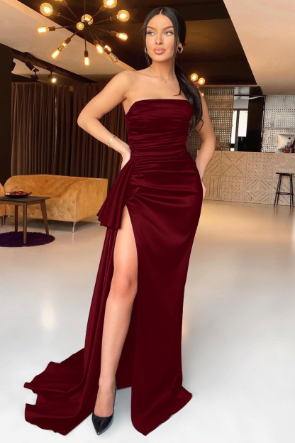 Black Mermaid Strapless Evening Dress With Split