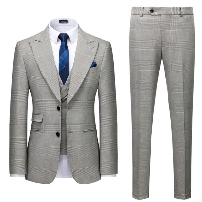 High-Quality Plaid Tuxedo with Gray Peaked Lapel Suit for Prom