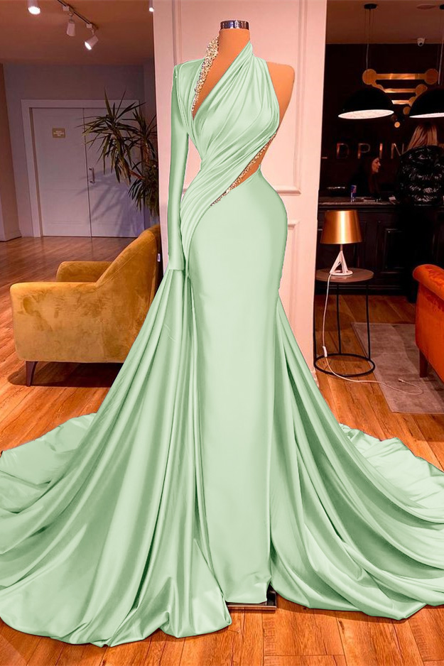 One-Shoulder Mermaid Long Sleeves Evening Dress Long With Beadings
