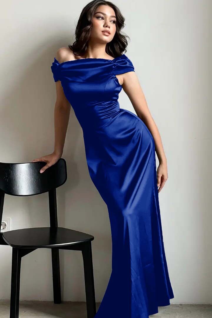 Off the Shoulder Sleeveless Long Mermaid Formal Dress With Pleated