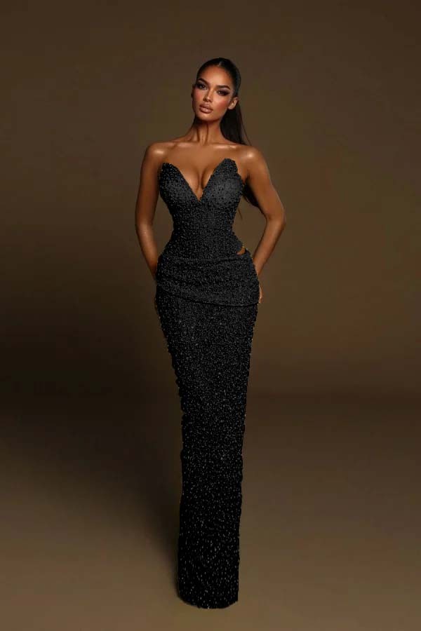 Strapless Sleeveless Long Mermaid Formal Dress With Pleated Beading