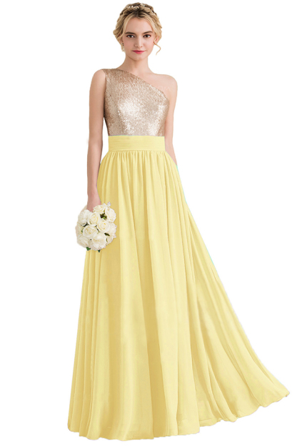 Sequins One Shoulder Long Bridesmaid Dress