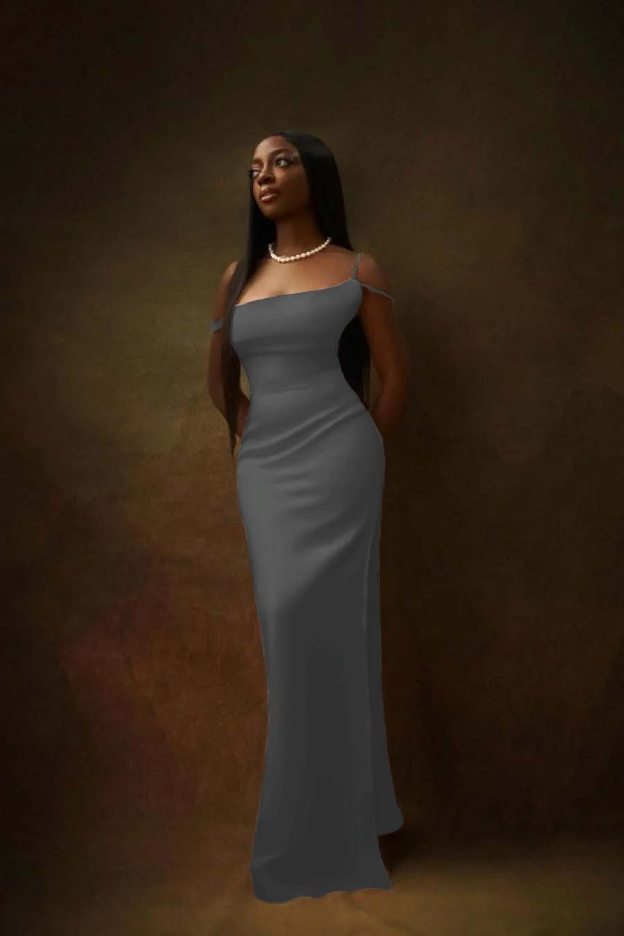 One Shoulder Sleeveless Split Long Formal Dress With Pleated Beading