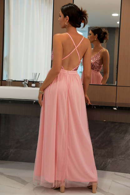 Sequin Party Dress with Green V-neck