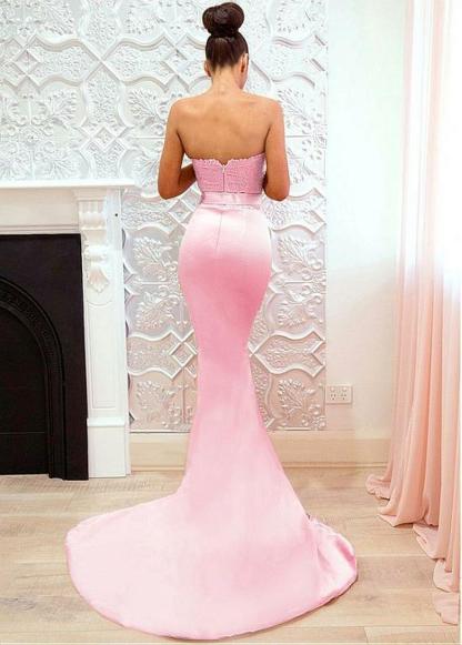 Pink Mermaid Sweetheart Lace Evening Dress