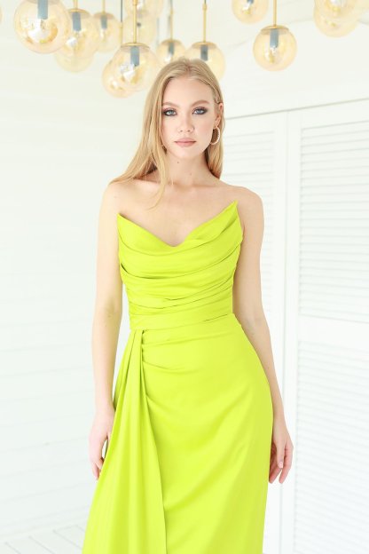 Fashionable Satin Maxi Strapless Wedding Guest or Prom Dress