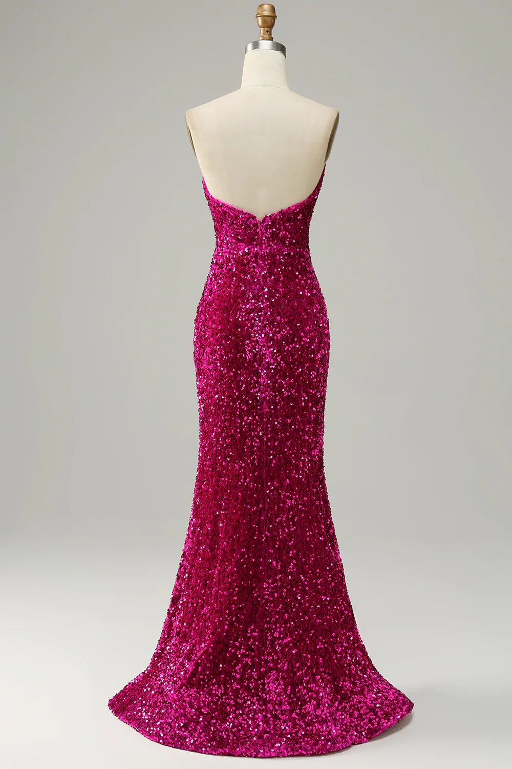 Strapless Sequin Prom Dress in Hot Pink Featuring a Slit