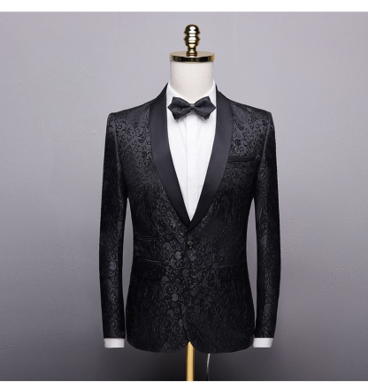 Unique Slim Fit Two-Piece Black Jacquard Shawl Lapel Men's Suits Wedding Groom Tuxedos