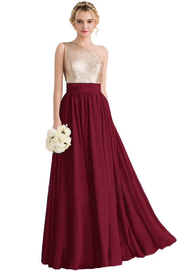 Sequins One Shoulder Long Bridesmaid Dress