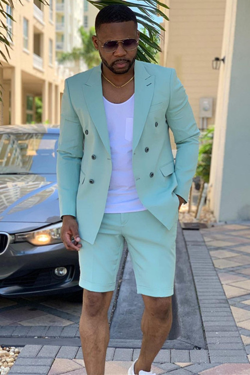 Handsome Green Casual Peaked Lapel Wedding Suit
