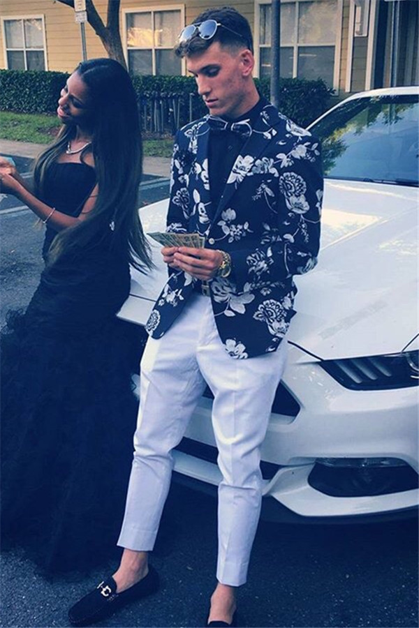 Fashion Notch Lapel Summer Wedding Suit Printed with Two Pieces
