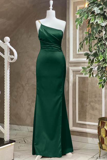 Fuchsia One Shoulder Floor Length Evening Dress With Pleat Mermaid