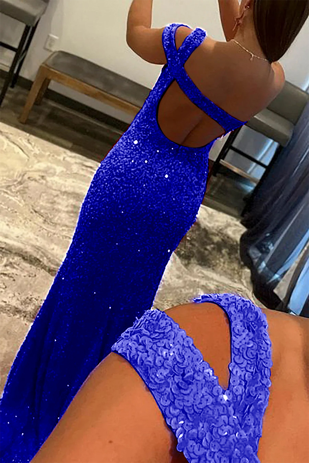 Sequined One-Shoulder Prom Dress in Fuchsia