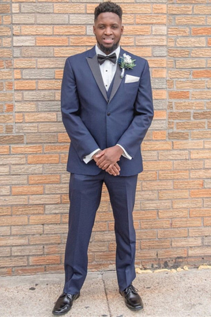 Three-Piece Dark Navy Peaked Lapel Wedding Suit for Men