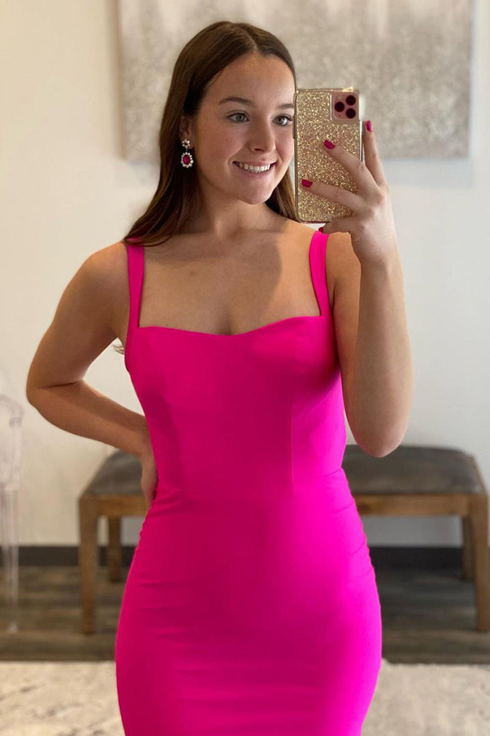Mermaid Prom Dress in Hot Pink Satin